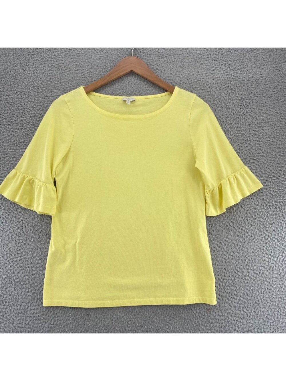 Talbots Top Womens Small Yellow Short Bell Sleeve Stretch Knit Pullover Cotton